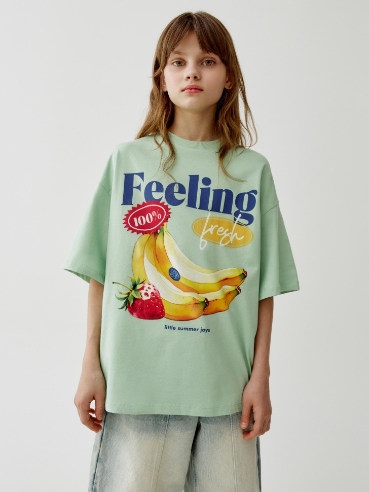 Футболка Sela оверсайз с принтом, зеленый, арт. 52536