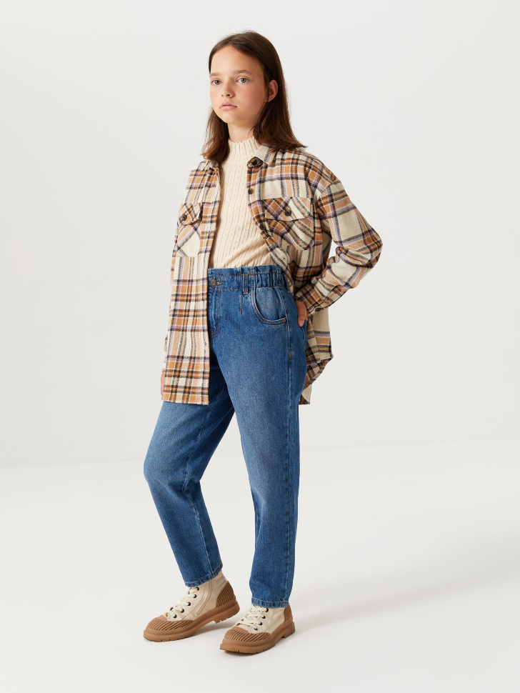 

Джинсы Mom fit для девочек, Синий