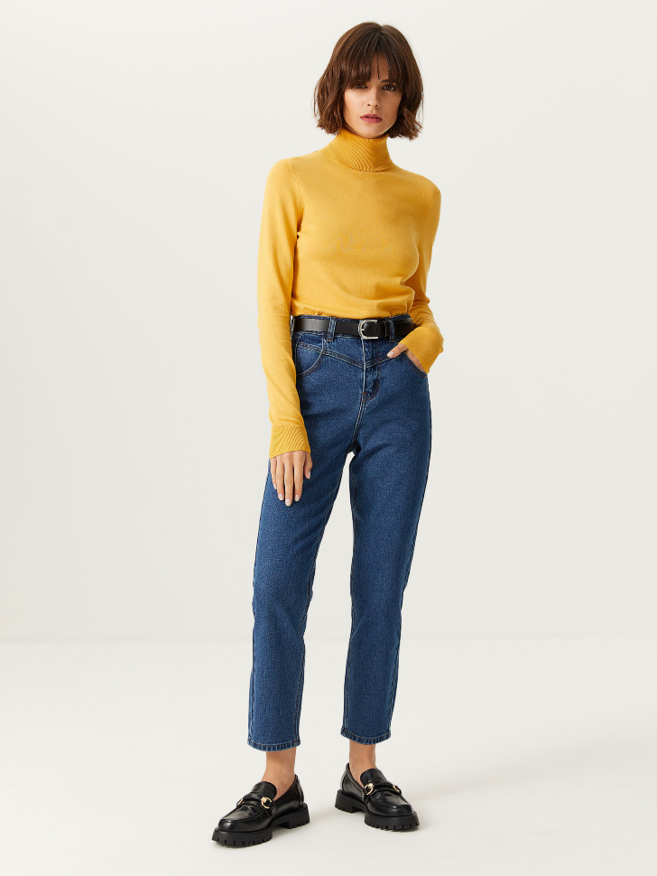 

Джинсы mom fit с кокеткой, Синий