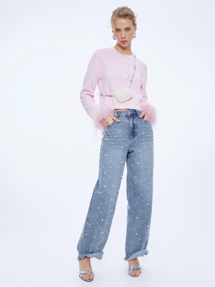 вязаный кардиган с перьями 4610517191106 по акции