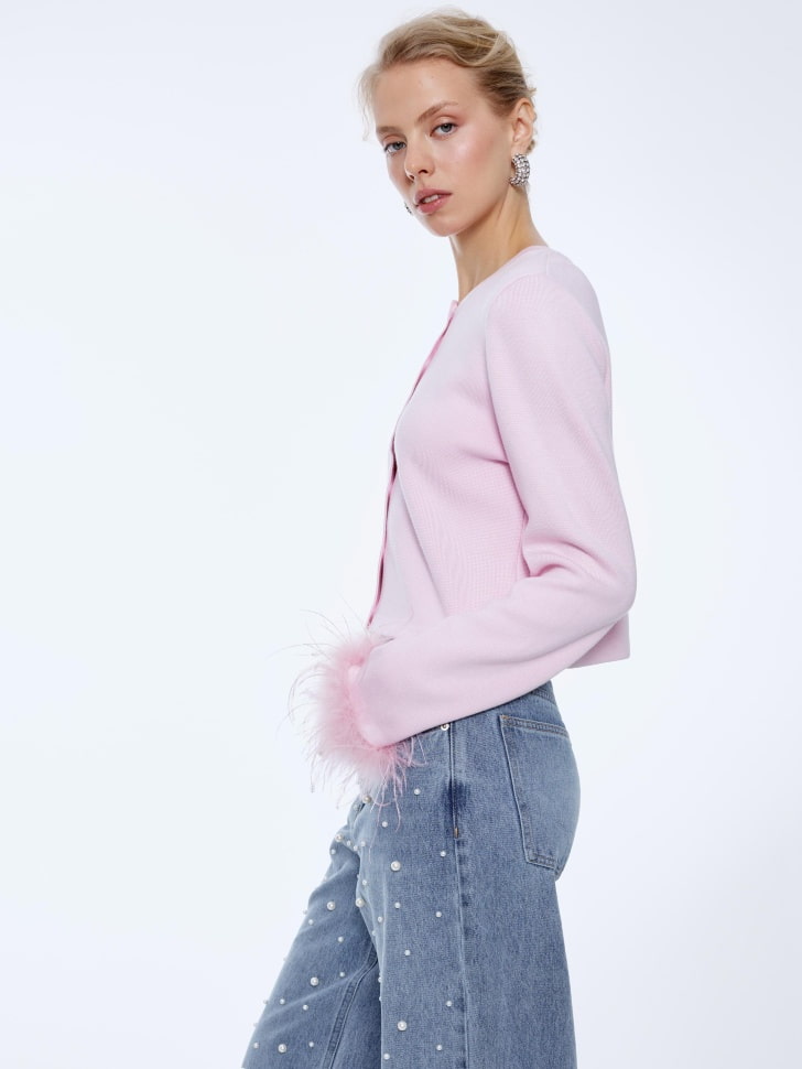 вязаный кардиган с перьями 4610517191106 с промокодом