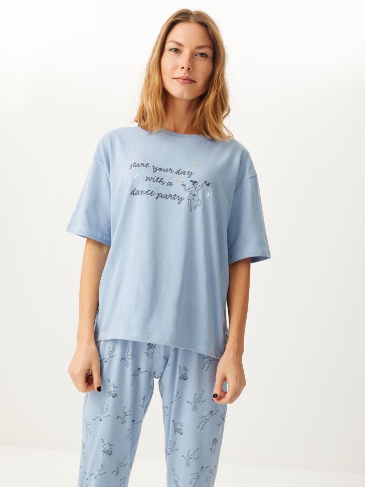Пижама с принтом (голубой, XS) от Sela