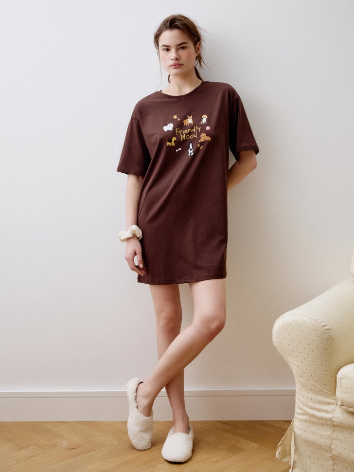 домашнее платье-футболка оверсайз с принтом 4610517328168 по акции