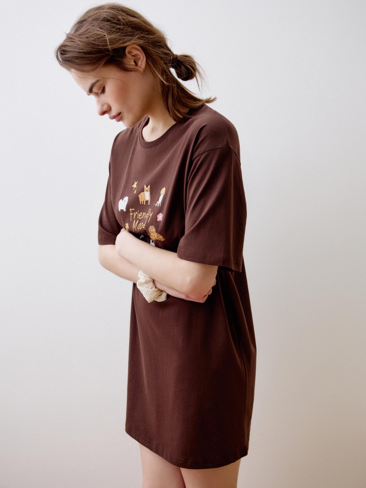 домашнее платье-футболка оверсайз с принтом 4610517328168 с промокодом