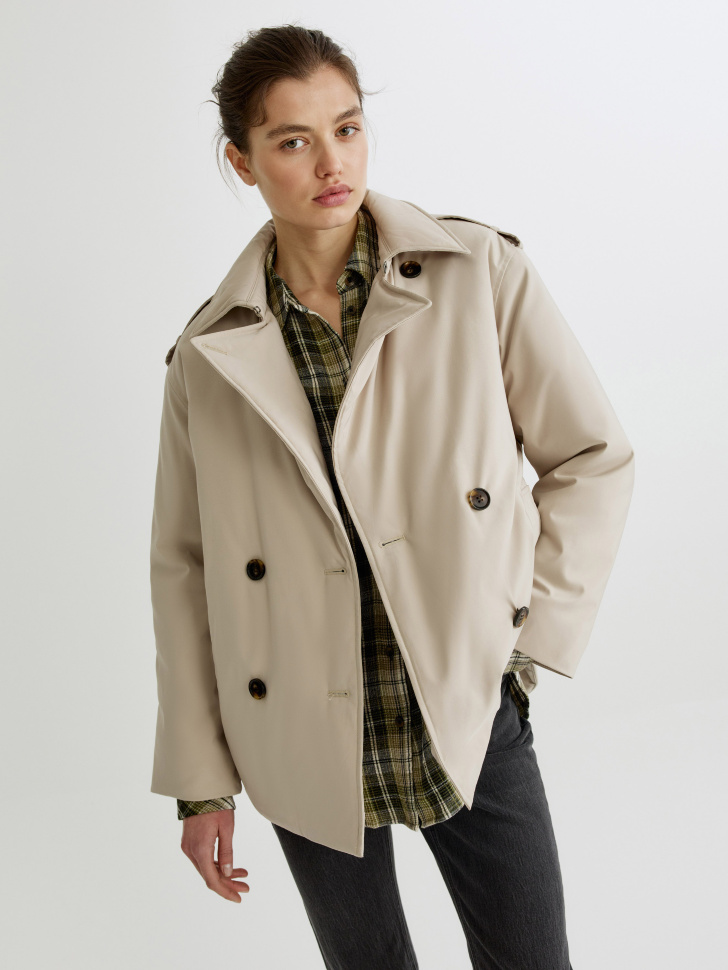 двубортная базовая куртка-тренч с мембраной 4610517257994 фотография