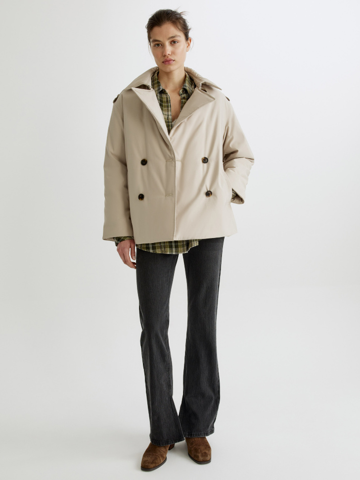 двубортная базовая куртка-тренч с мембраной из россии вид сбоку