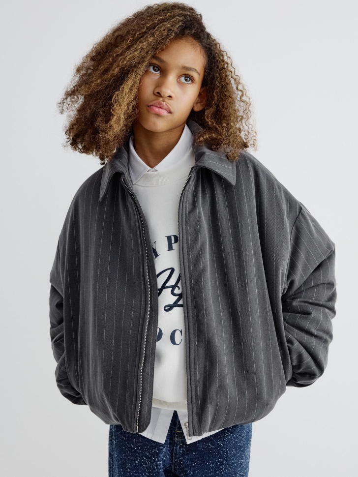 бомбер в полоску с воротником для девочек из россии вид сбоку