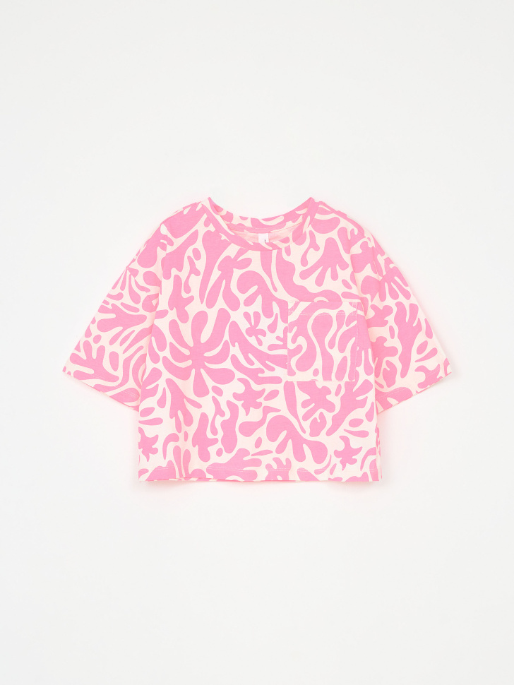 Укороченная футболка с принтом для девочек (розовый, 134)
