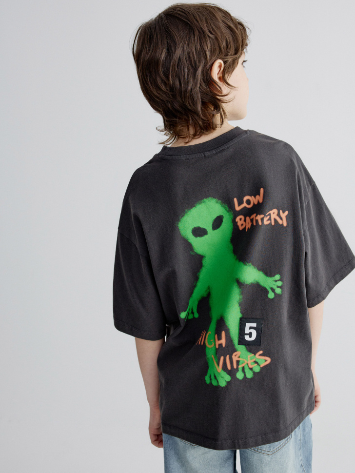 Футболка SELA оверсайз с принтом, серый, арт. 39029