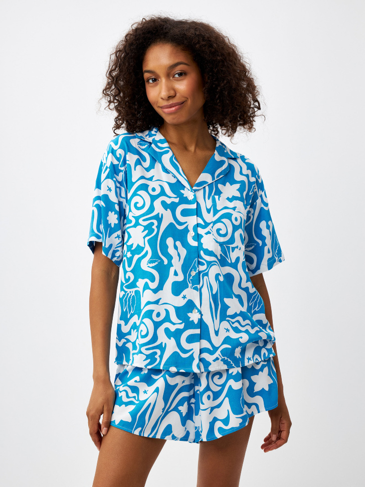 Пляжная оверсайз рубашка с короткими рукавами (синий, XL) sela 4680168547812