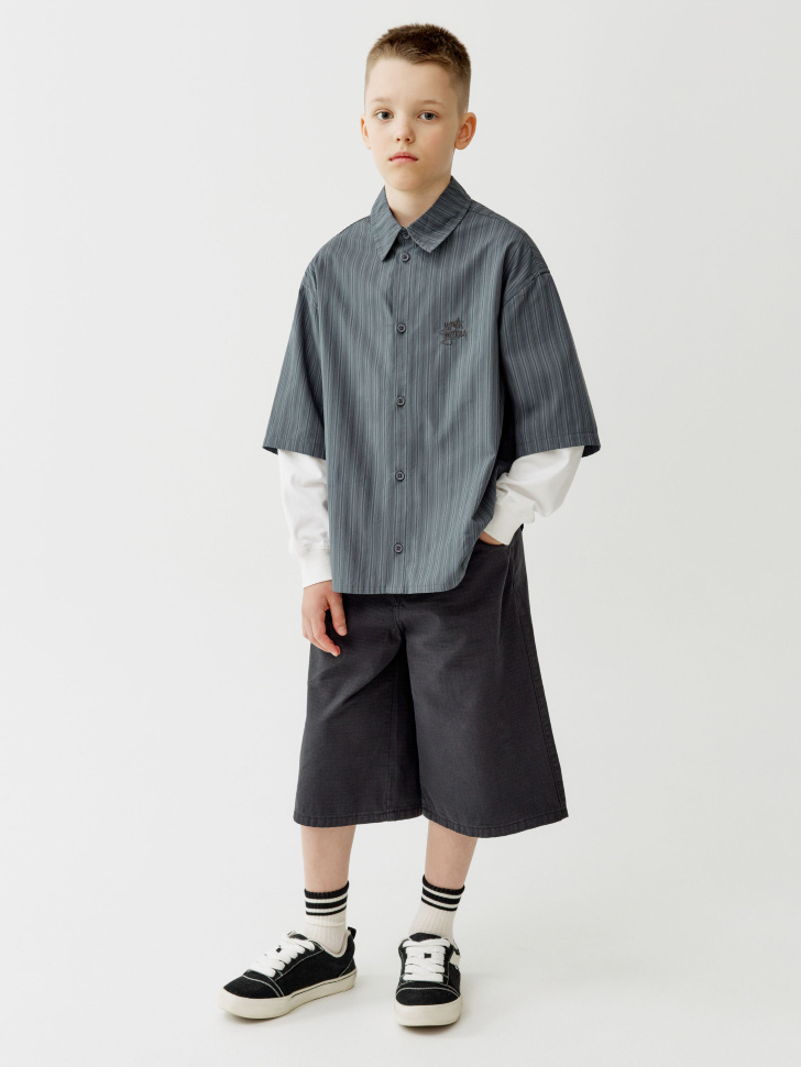 удлиненные шорты из фактурного хлопка для мальчиков 4610517989888 фотография