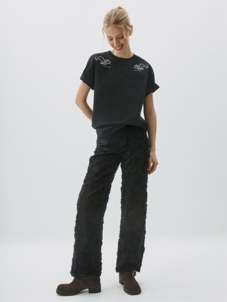 Джинсы Straight fit с бахромой