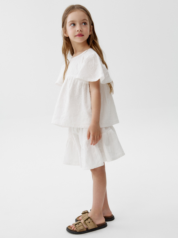 хлопковая блузка с вышивкой для девочек от бренда sela вид слева