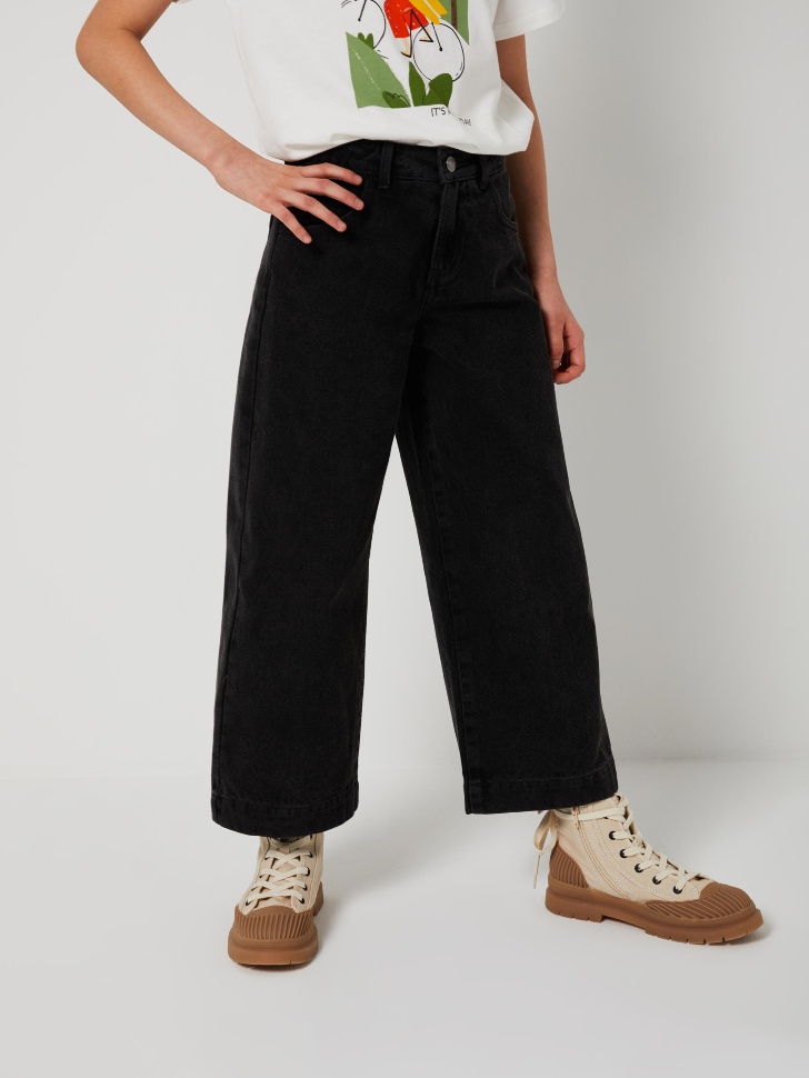 Широкие джинсы для девочек (черный, 146/11-12 Years) sela 4603375649209 - фото 4