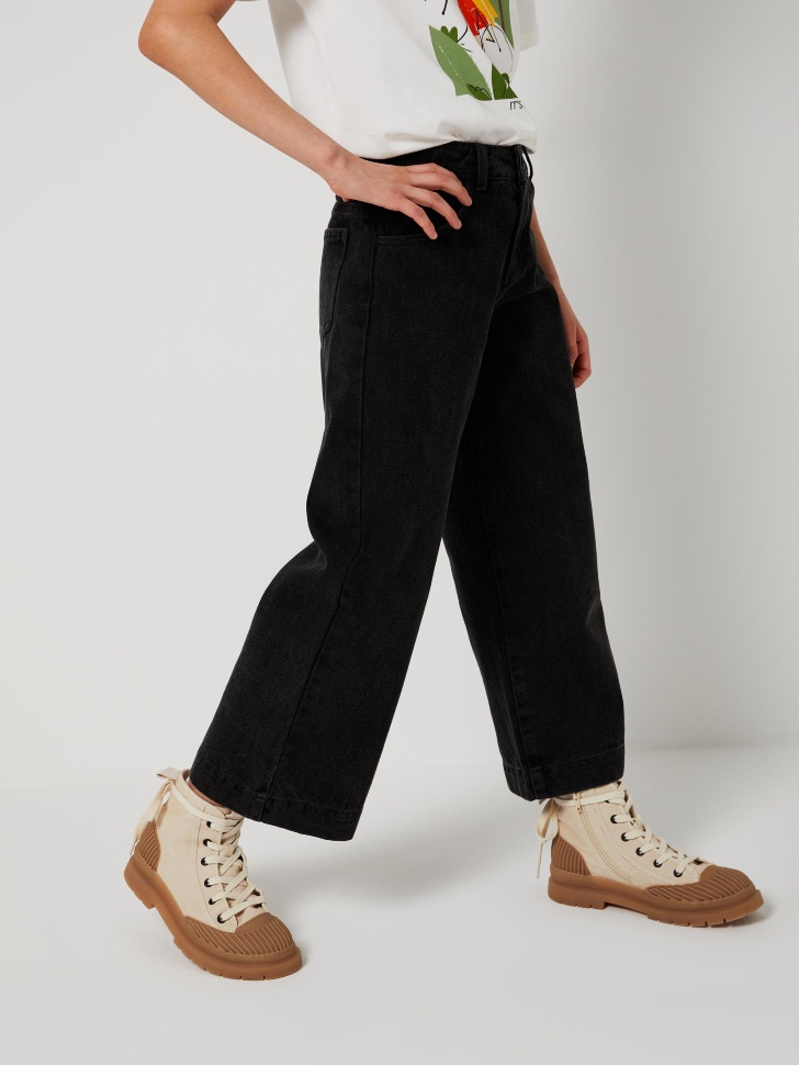 Широкие джинсы для девочек (черный, 146/11-12 Years) sela 4603375649209 - фото 5
