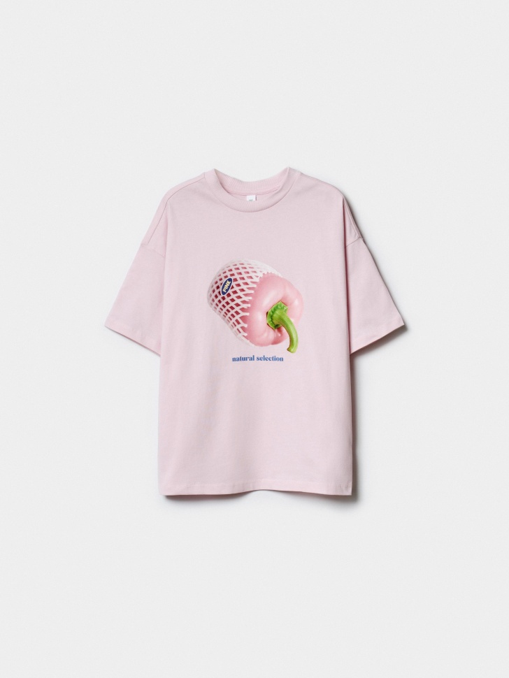 футболка оверсайз с принтом для девочек из россии вид сбоку