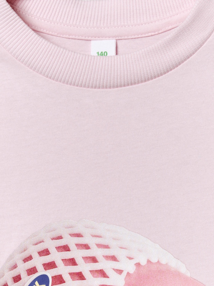 футболка оверсайз с принтом для девочек из хлопка спереди