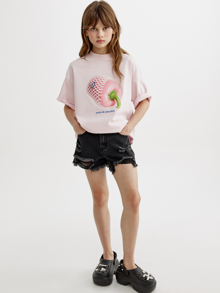 футболка оверсайз с принтом для девочек от бренда sela вид слева