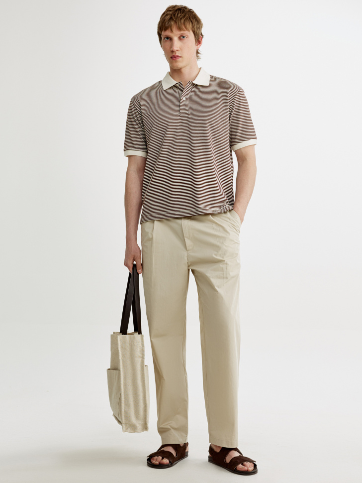 Поло Sela в полоску с коротким рукавом, коричневый, арт. 55013