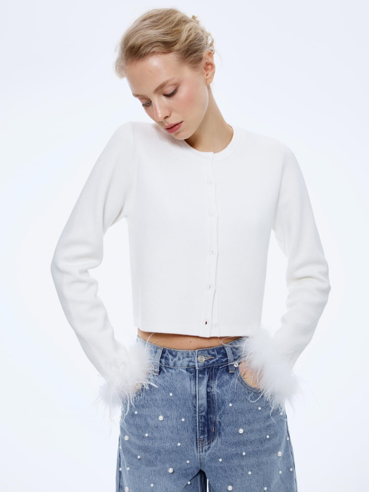 вязаный кардиган с перьями 4610517190970 фотография