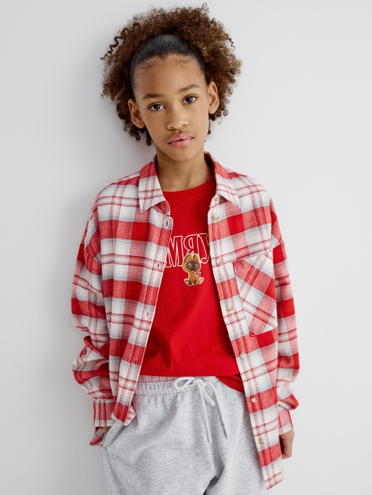 фланелевая рубашка оверсайз в клетку для девочек 4610517079176 фотография
