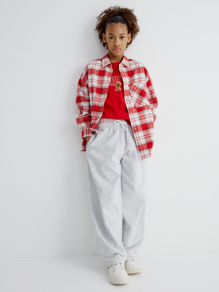фланелевая рубашка оверсайз в клетку для девочек 4610517079176 по акции
