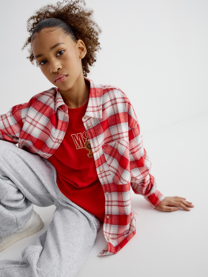 фланелевая рубашка оверсайз в клетку для девочек 4610517079176 в интернет магазине