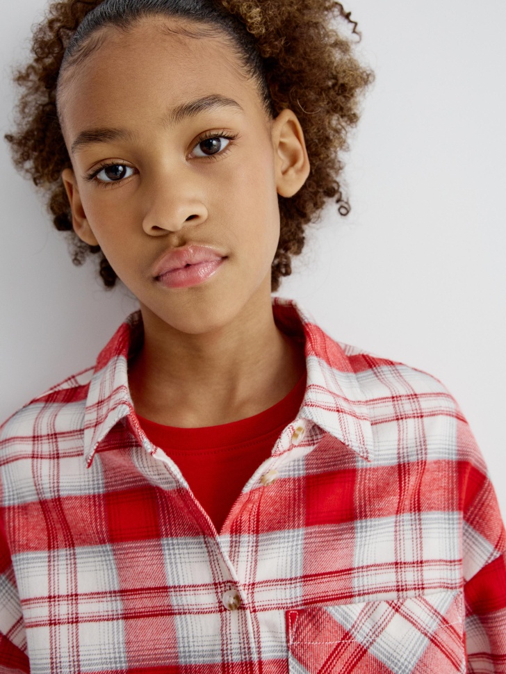 фланелевая рубашка оверсайз в клетку для девочек 4610517079176 с промокодом