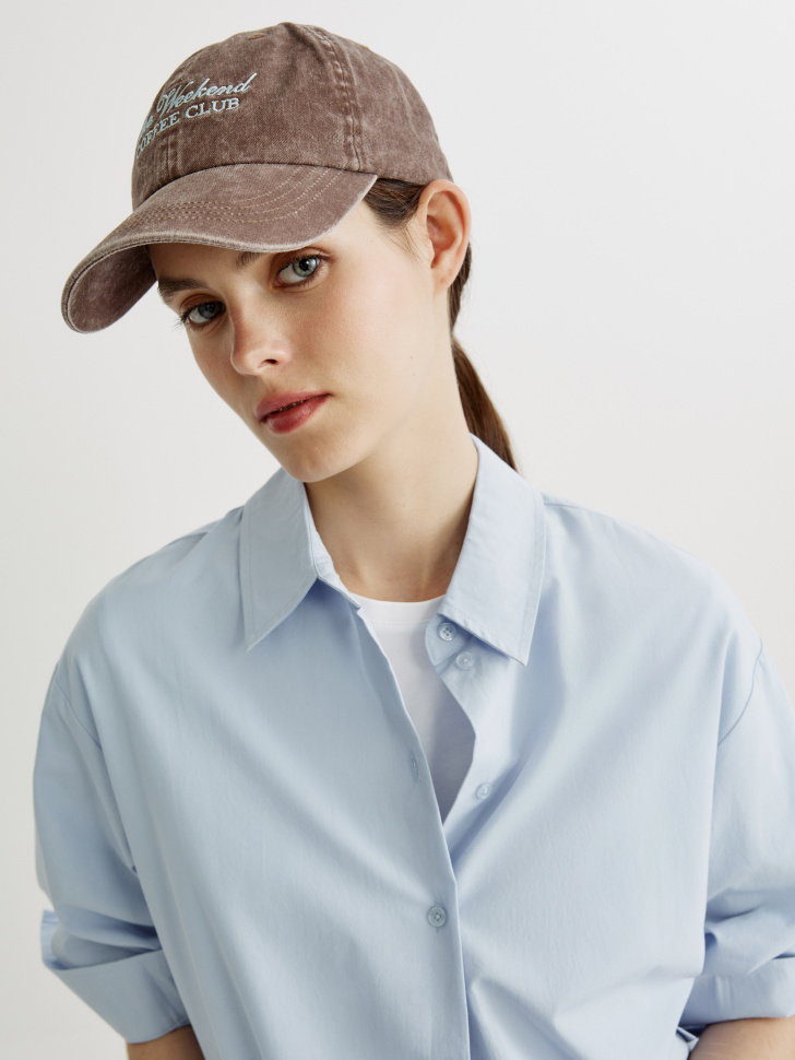 Бейсболка Sela с вышивкой и эффектом стирки, коричневый, арт. 43390