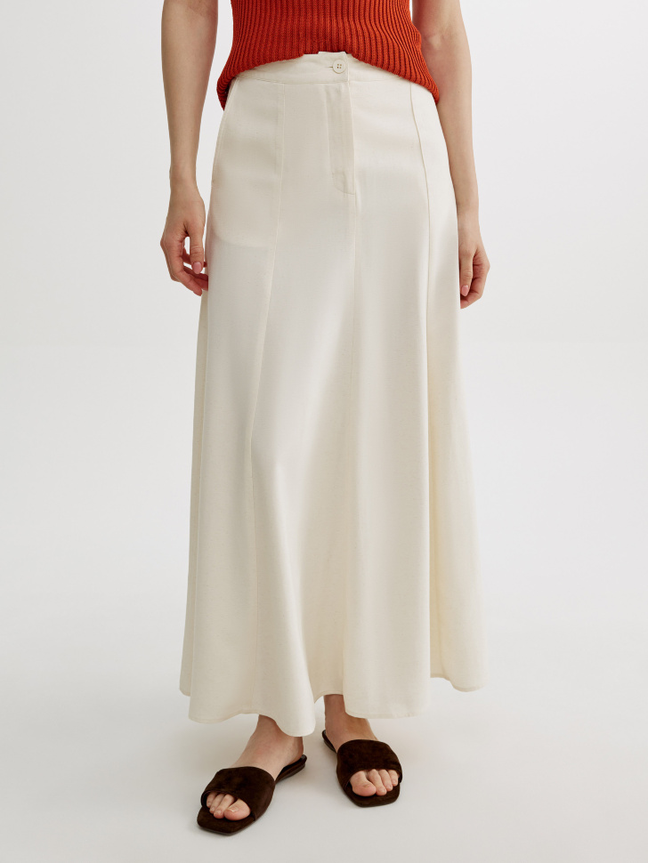 юбка макси с клиньями из смесовой вискозы со льном от бренда sela вид слева
