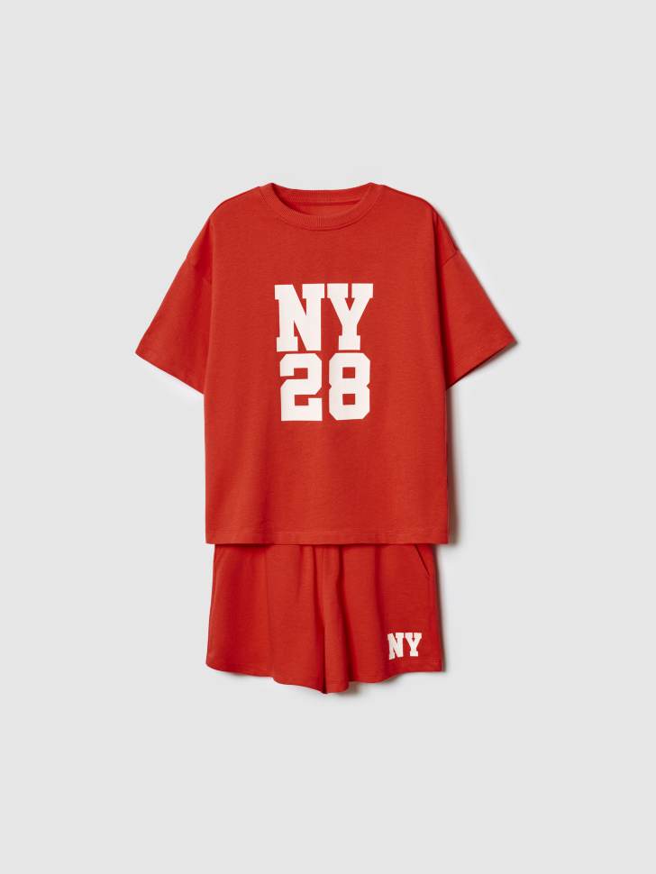 комплект из футболки и шорт для девочек от бренда sela вид слева