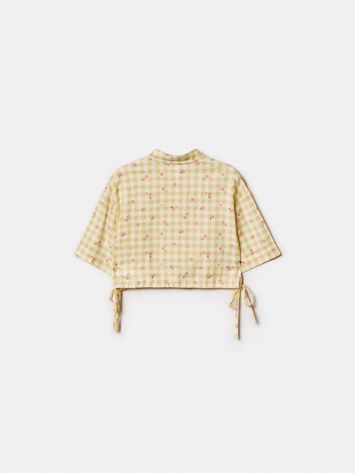 укороченная рубашка из смесового льна для девочек от бренда sela вид слева