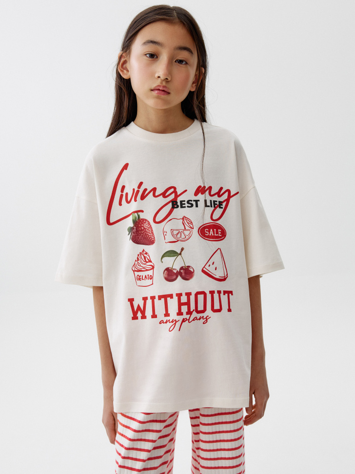 Футболка оверсайз Sela с принтом, бежевый, арт. 52593