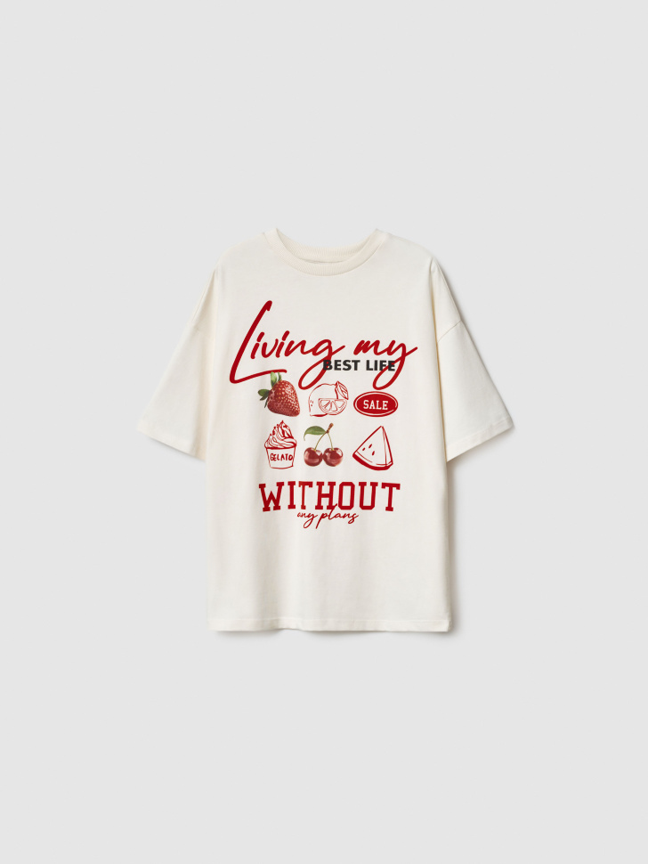 футболка оверсайз с принтом для девочек по цене 1299 руб вид справа