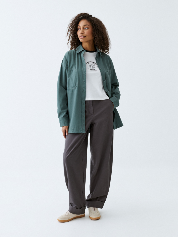 

Хлопковые брюки Slouchy с отворотами