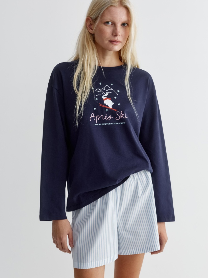 

Домашний лонгслив оверсайз с принтом и вышивкой, 5811140226