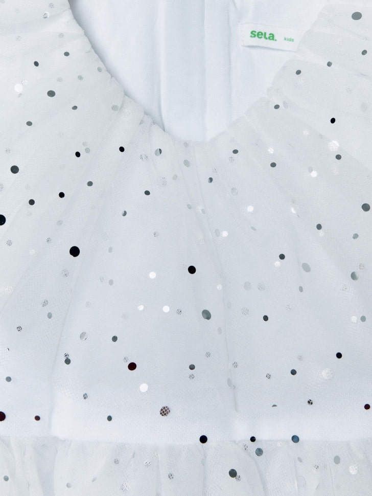 белое пышное платье с блестящим принтом для девочек 4680798789576 в интернет магазине