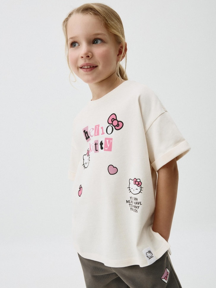 Футболка оверсайз с принтом Hello Kitty для девочек
