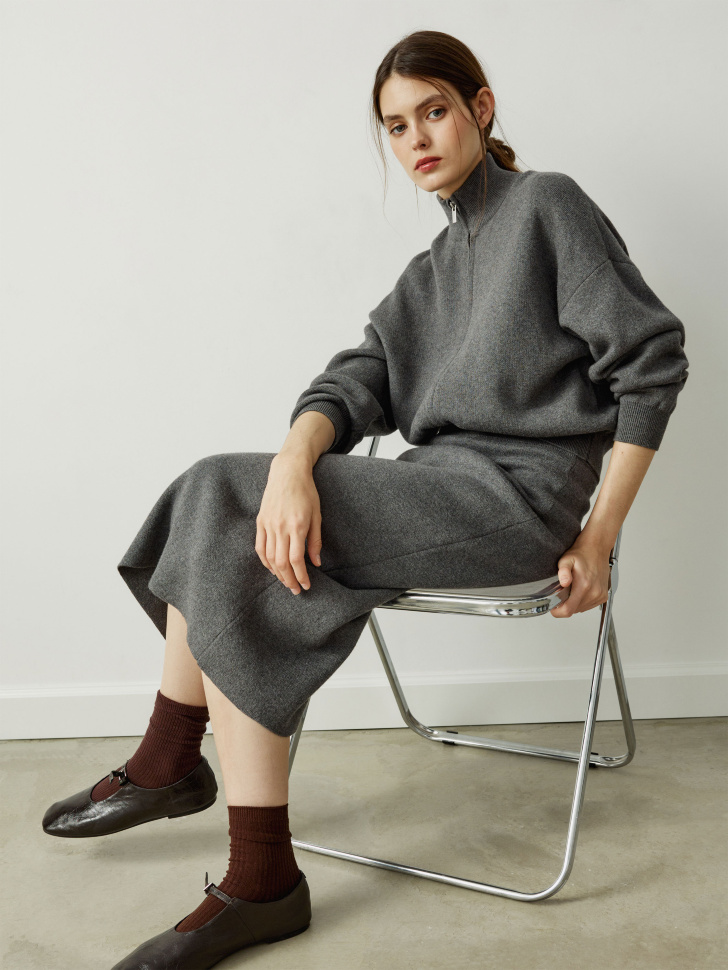 кардиган на молнии из хлопка с содержанием кашемира от бренда sela вид слева