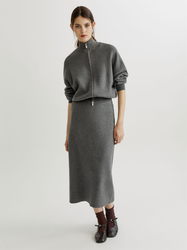 кардиган на молнии из хлопка с содержанием кашемира из хлопка спереди
