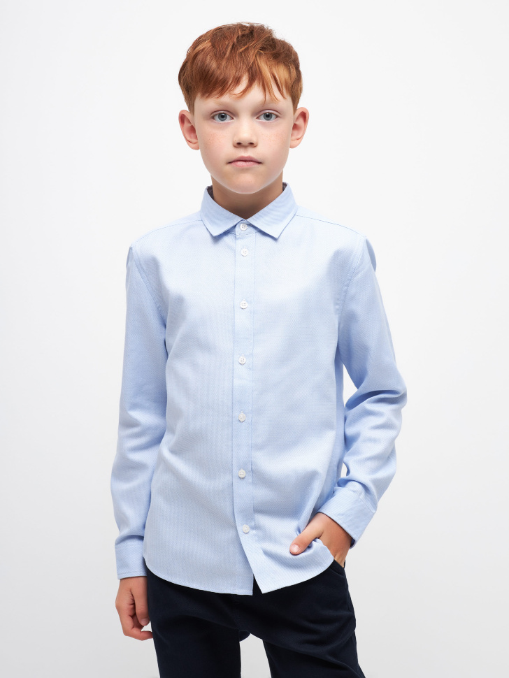 Школьная рубашка из фактурной ткани для мальчиков (голубой, 146)