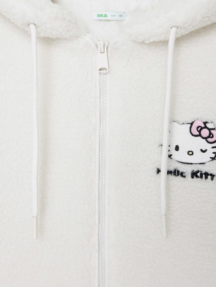 Утепленная куртка из искусственного меха с Hello Kitty для девочек. Фото №6