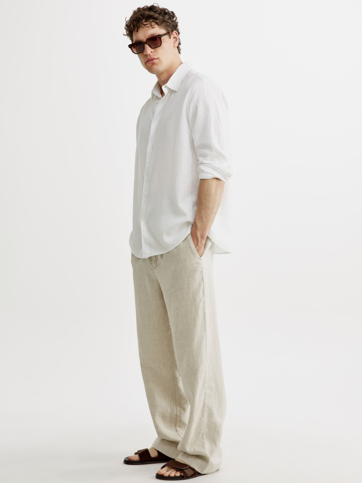 рубашка изо льна и вискозы от бренда sela вид слева