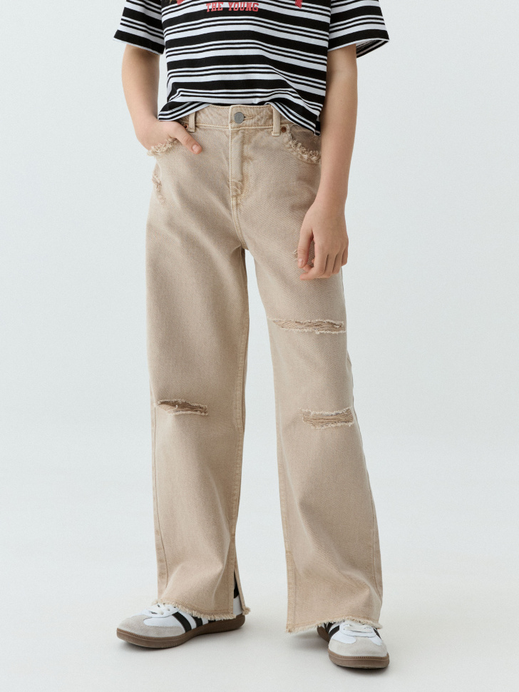 

Рваные джинсы Wide leg для девочек
