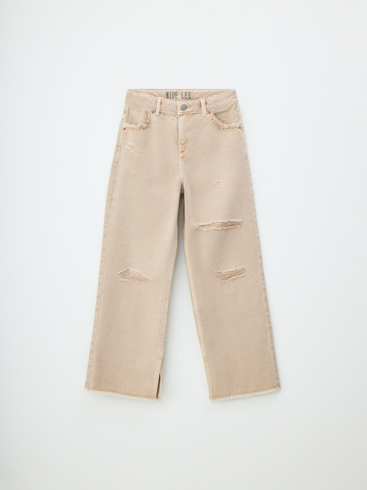 рваные джинсы wide leg для девочек 4610283097510 по акции