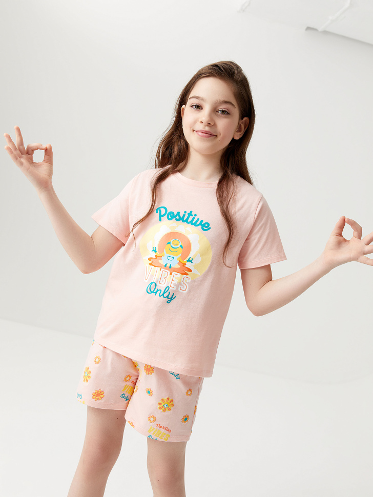 Трикотажная пижама с принтом «Миньоны» для девочек (принт, 104-110)