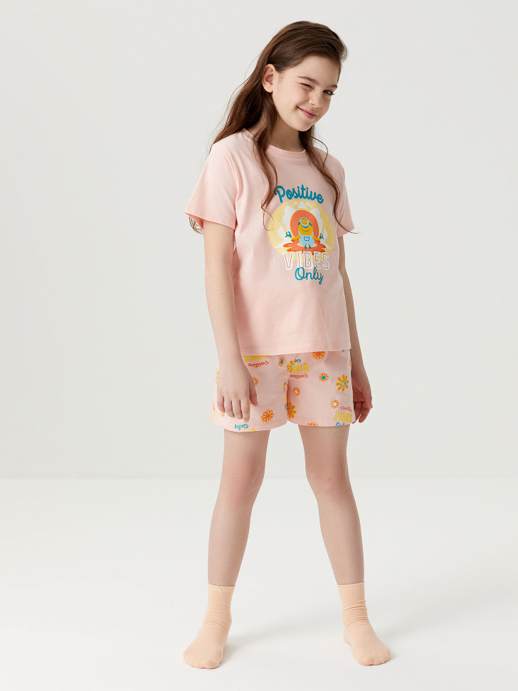 Трикотажная пижама с принтом «Миньоны» для девочек (принт, 104-110 (4-5 YEARS)) от Sela