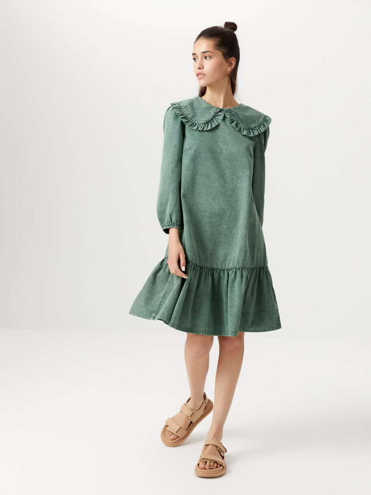 Хлопковое платье с кислотной стиркой (зеленый, M)