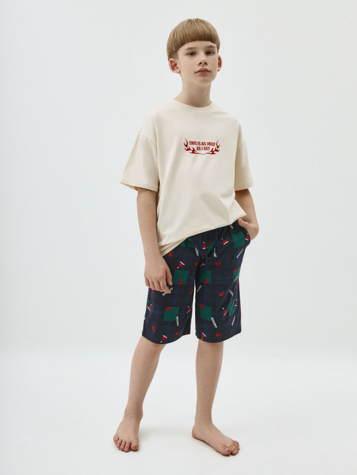 

Пижамные шорты с новогодним принтом для мальчиков