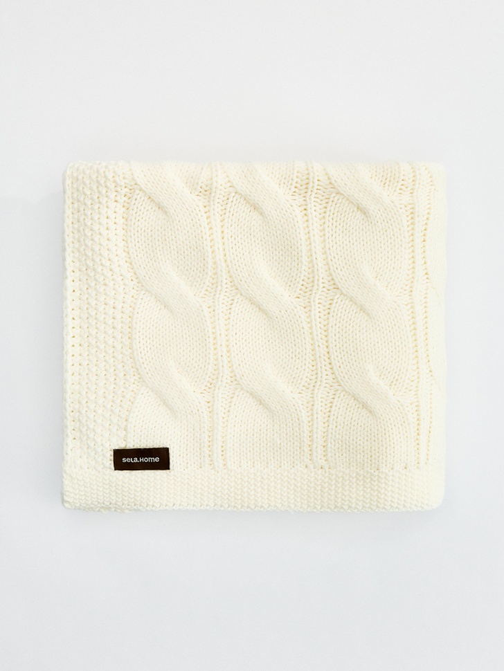 Вязаный плед, молочный, арт. pld001